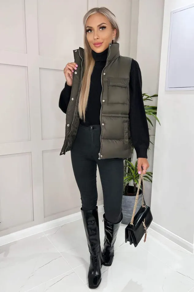 AX Paris Khaki Short Padded Gilet Coats and Jackets