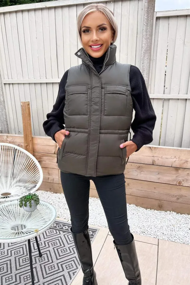 AX Paris Khaki Short Padded Gilet Coats and Jackets
