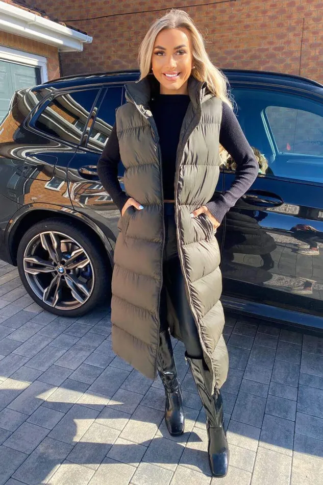 AX Paris Khaki Zip Up Hooded Gilet Coats and Jackets