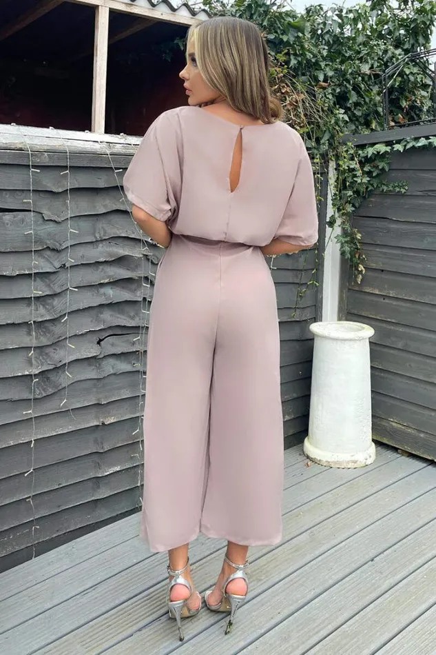 AX Paris Mushroom Tie Waist Short Sleeve Culotte Jumpsuit Jumpsuits And Playsuits