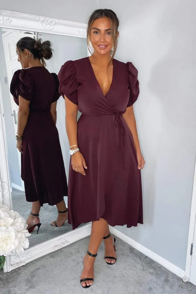 AX Paris Plum Wrap Over Tie Midi Dress Midi Dresses