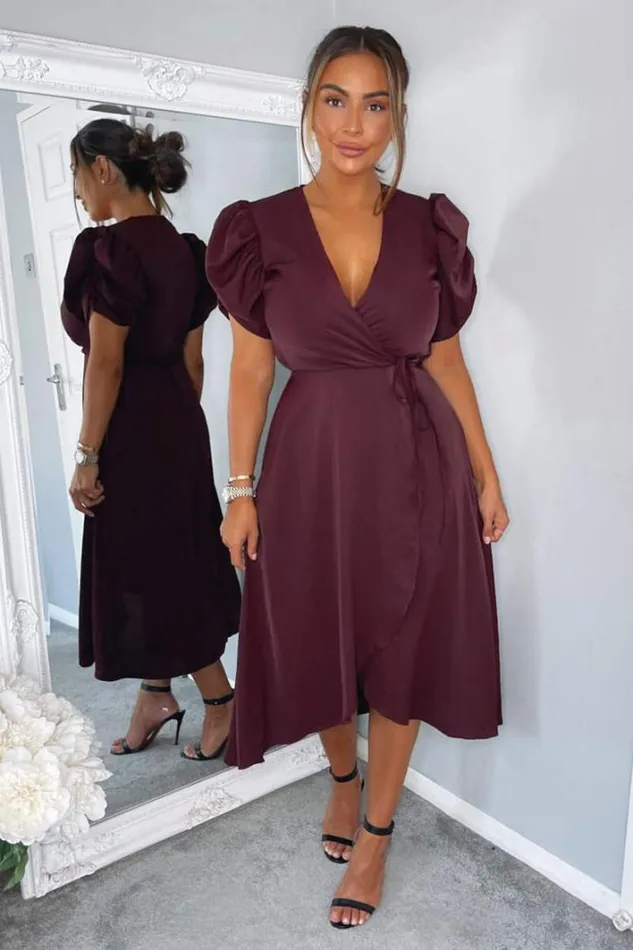 AX Paris Plum Wrap Over Tie Midi Dress Midi Dresses