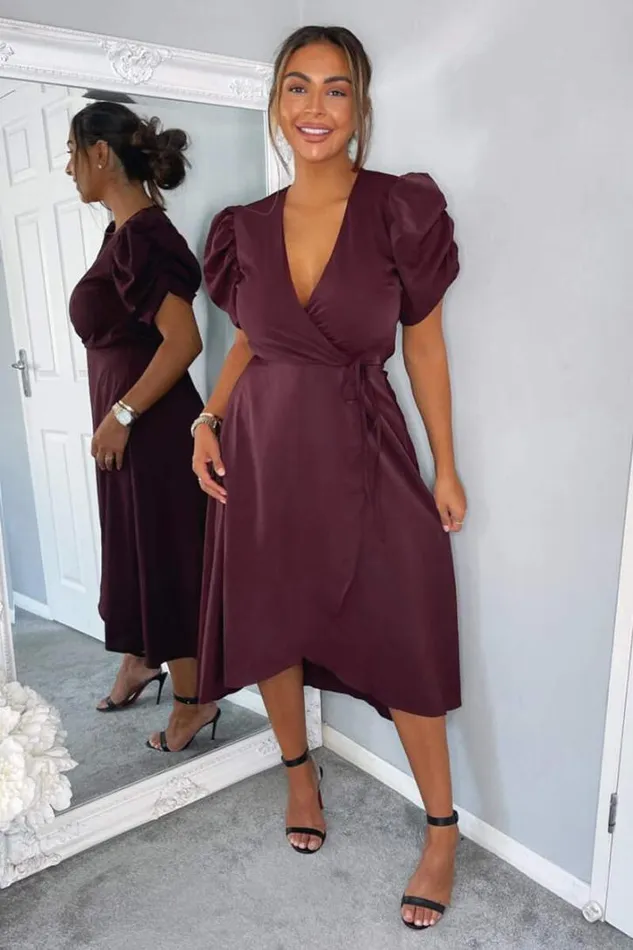 AX Paris Plum Wrap Over Tie Midi Dress Midi Dresses