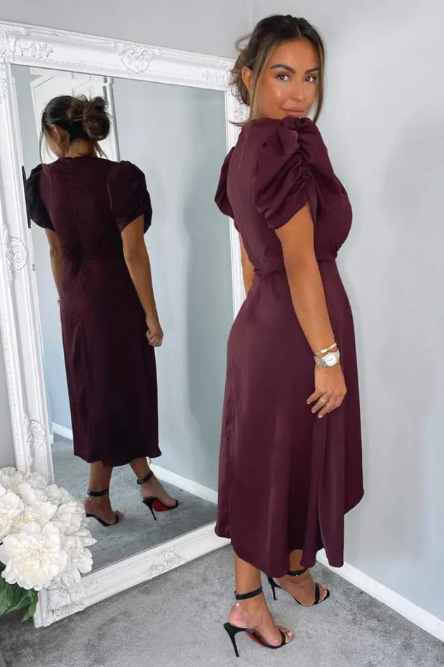 AX Paris Plum Wrap Over Tie Midi Dress Midi Dresses