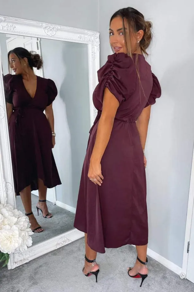 AX Paris Plum Wrap Over Tie Midi Dress Midi Dresses