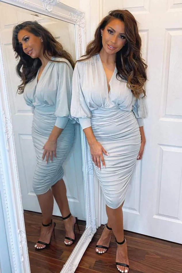 AX Paris Silver Ruched Bat Wing Sleeve Midi Dress Dresses