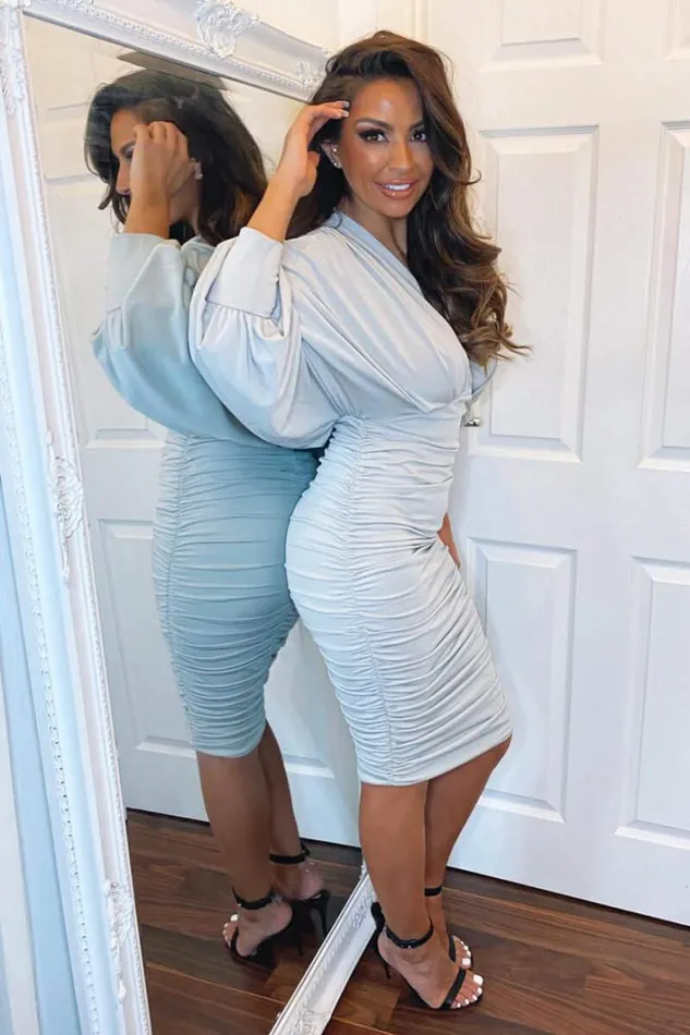 AX Paris Silver Ruched Bat Wing Sleeve Midi Dress Dresses