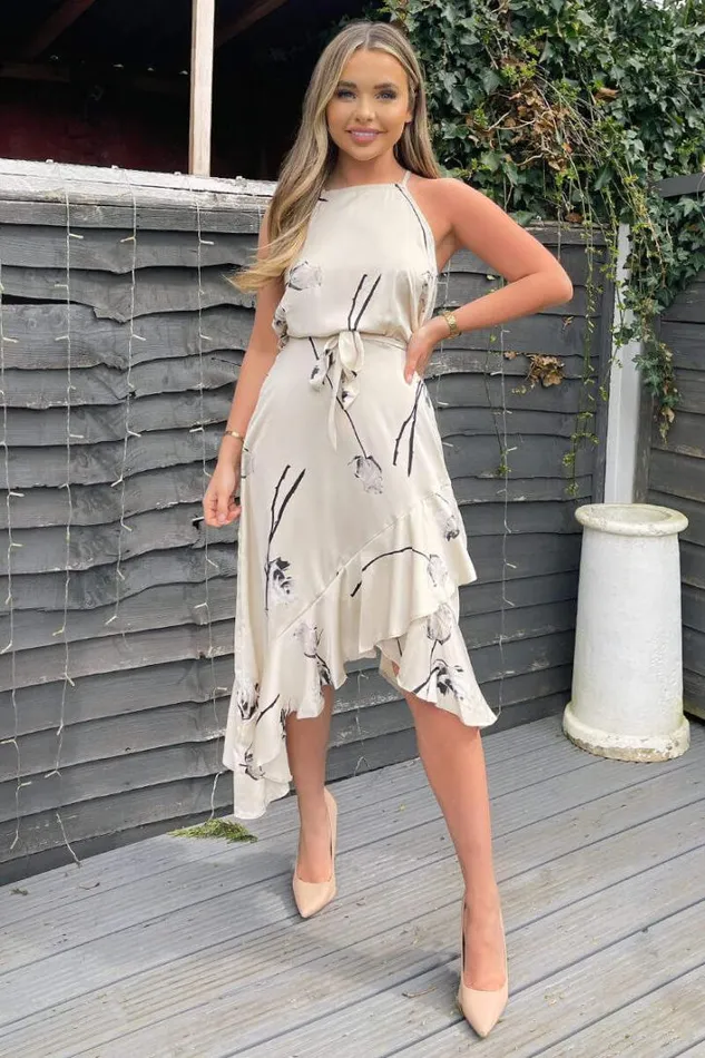 AX Paris Stone Floral Printed Frill Hem Midi Dress Dresses