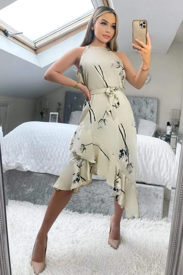 AX Paris Stone Floral Printed Frill Hem Midi Dress Dresses