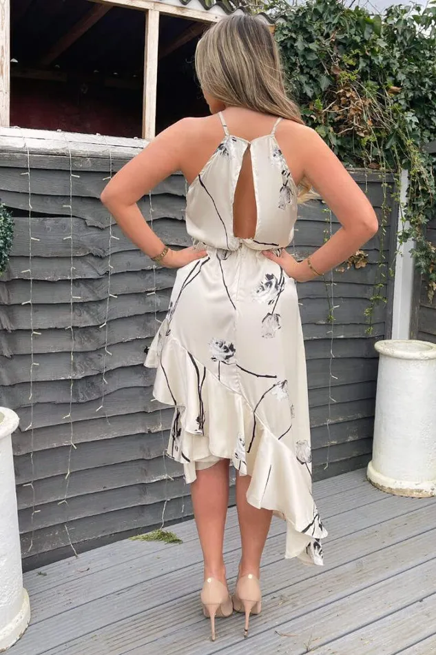 AX Paris Stone Floral Printed Frill Hem Midi Dress Dresses