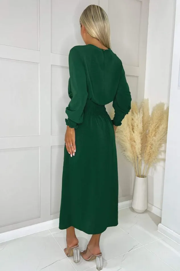 AX Paris Teal Long Sleeve Shirred Detail Midi Dress Dresses