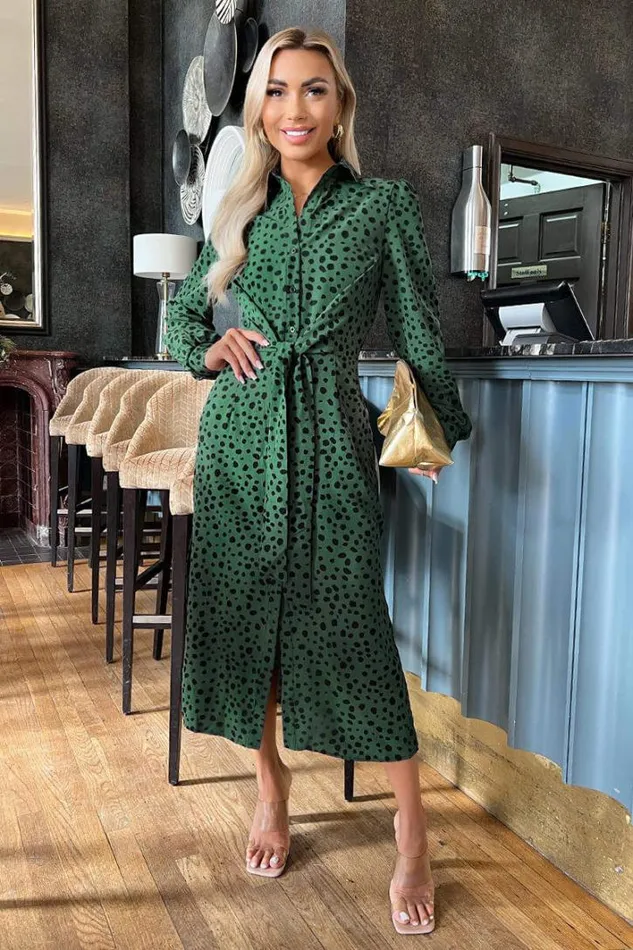 AX Paris Teal Printed Tie Waist Button Front Shirt Midi Dress Dresses