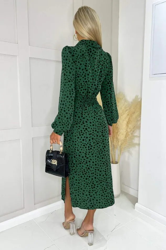 AX Paris Teal Printed Tie Waist Button Front Shirt Midi Dress Dresses