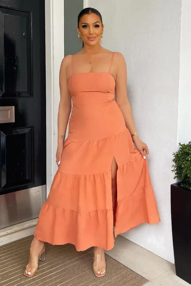 AX Paris Terracotta Strappy Smock Midi Dress Dresses