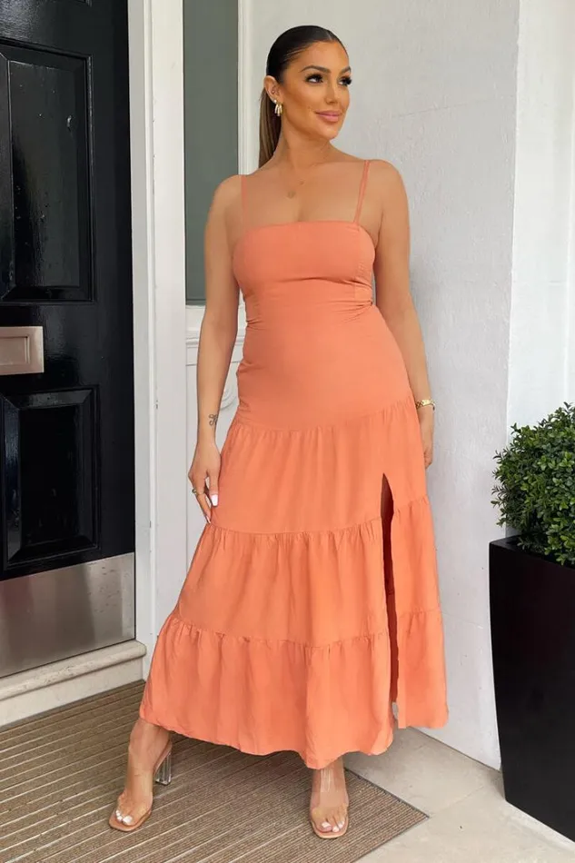 AX Paris Terracotta Strappy Smock Midi Dress Dresses