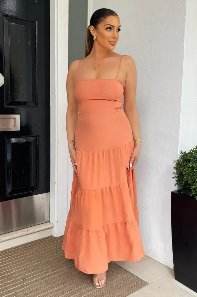 AX Paris Terracotta Strappy Smock Midi Dress Dresses