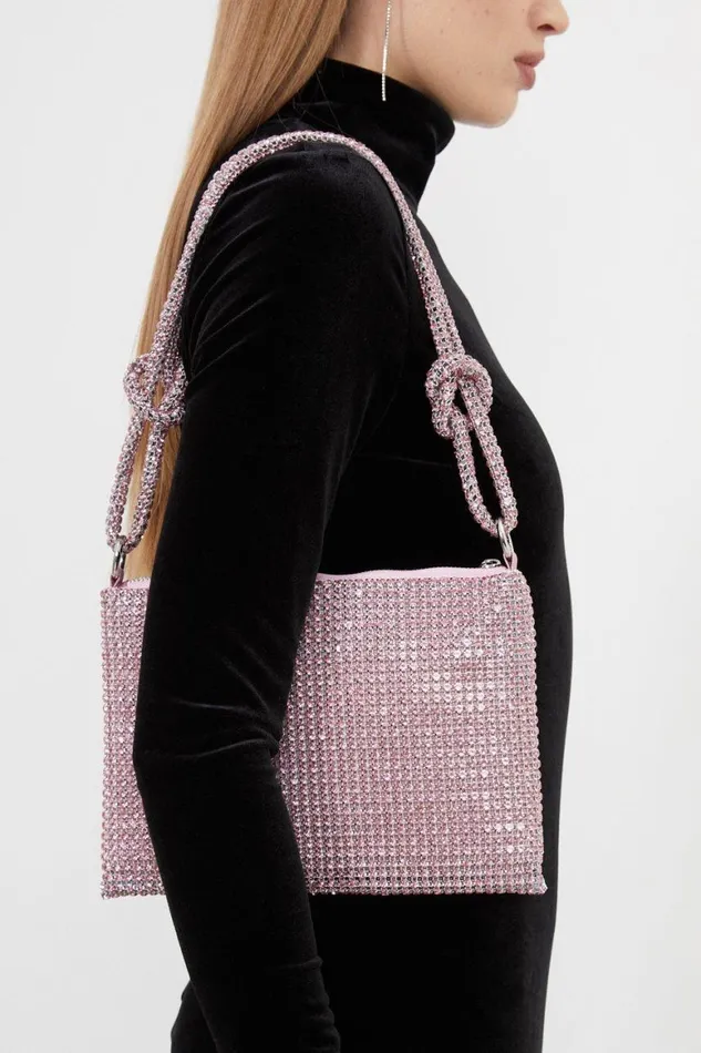 Bags and Purses Women Karen Millen Rhinestone Shoulder Bag Blush