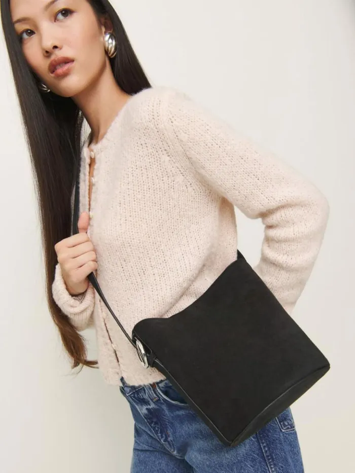 Bags The Reformation Seleena Small Bucket Bag Black Suede