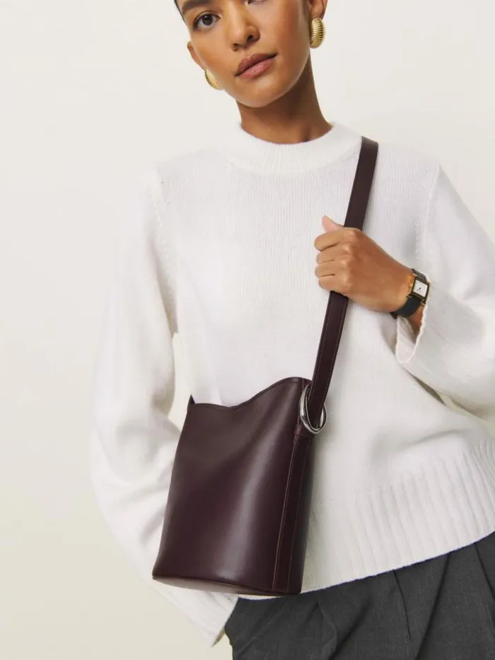 Bags The Reformation Seleena Small Bucket Bag Burgundy Leather