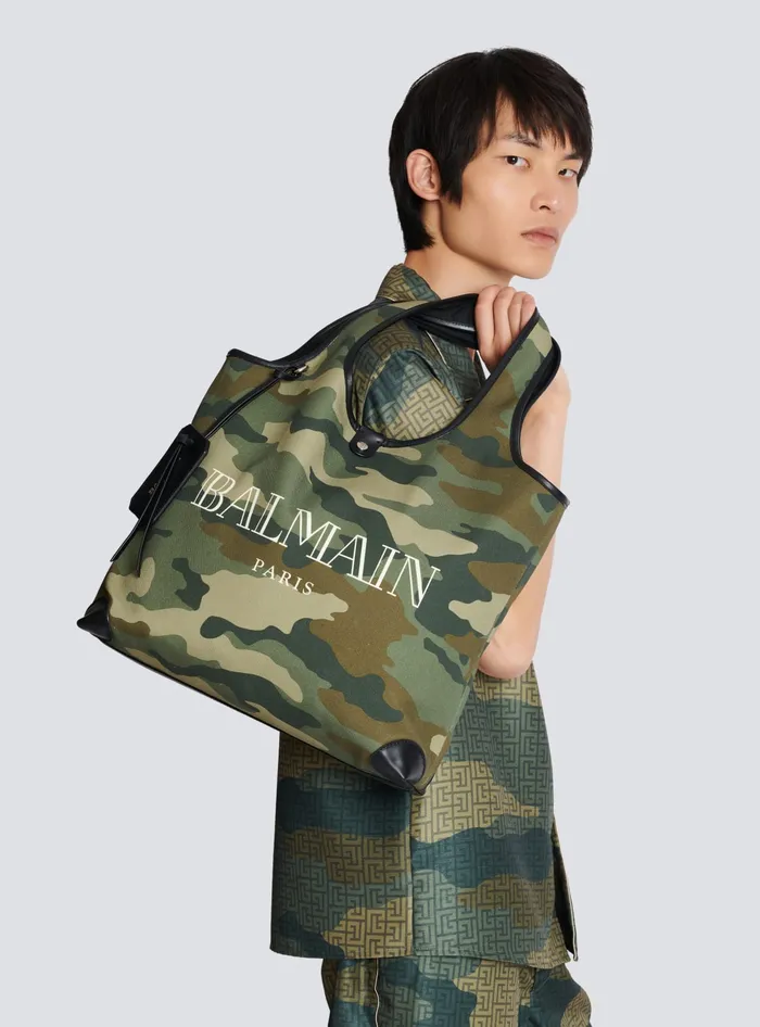Balmain Bags And Backpacks Men BArmy Grocery Bag In Camouflage Print Canvas Khaki