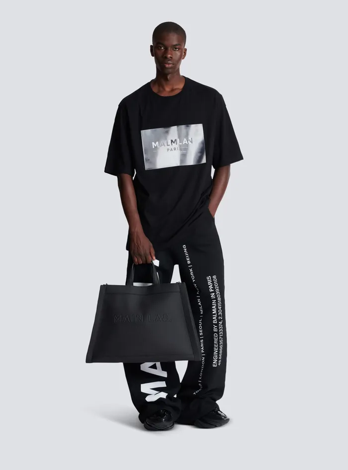 Balmain Bags And Backpacks Men By Olivier Rubbereffect Leather Tote Bag Black