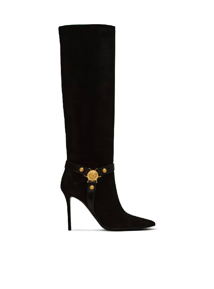 Balmain Boots Women Slouchy Suede Heeled Eva Boots Black