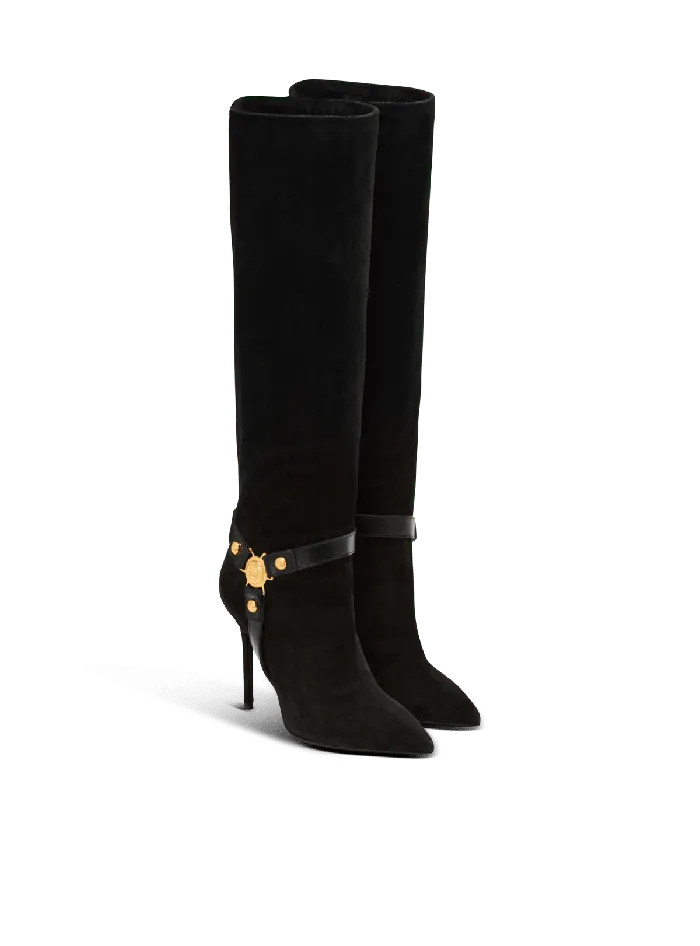 Balmain Boots Women Slouchy Suede Heeled Eva Boots Black
