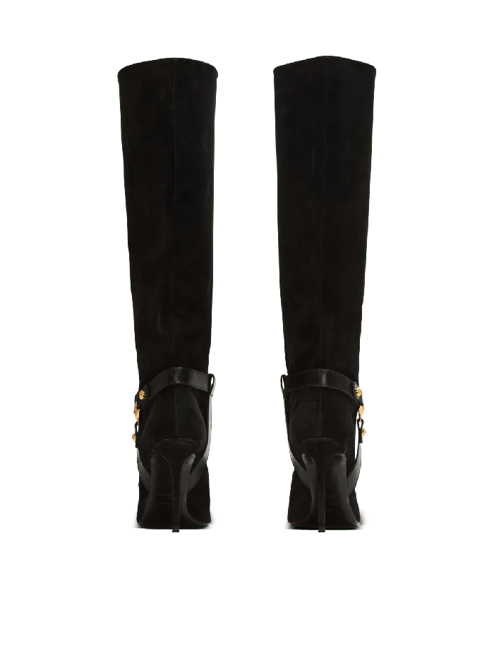 Balmain Boots Women Slouchy Suede Heeled Eva Boots Black