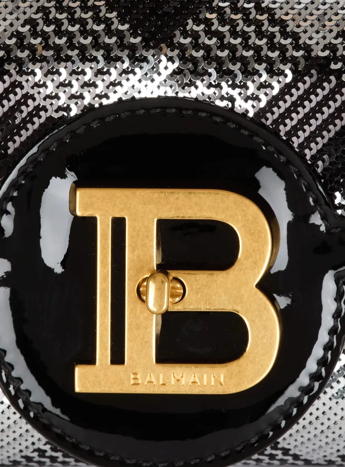 Balmain Clutches Women BBuzz Pouch 23 With Gingham Sequins And Patent Leather Black