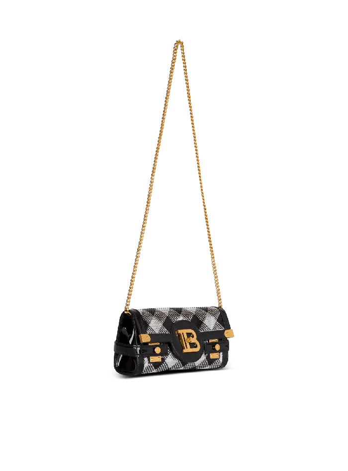 Balmain Clutches Women BBuzz Pouch 23 With Gingham Sequins And Patent Leather Black