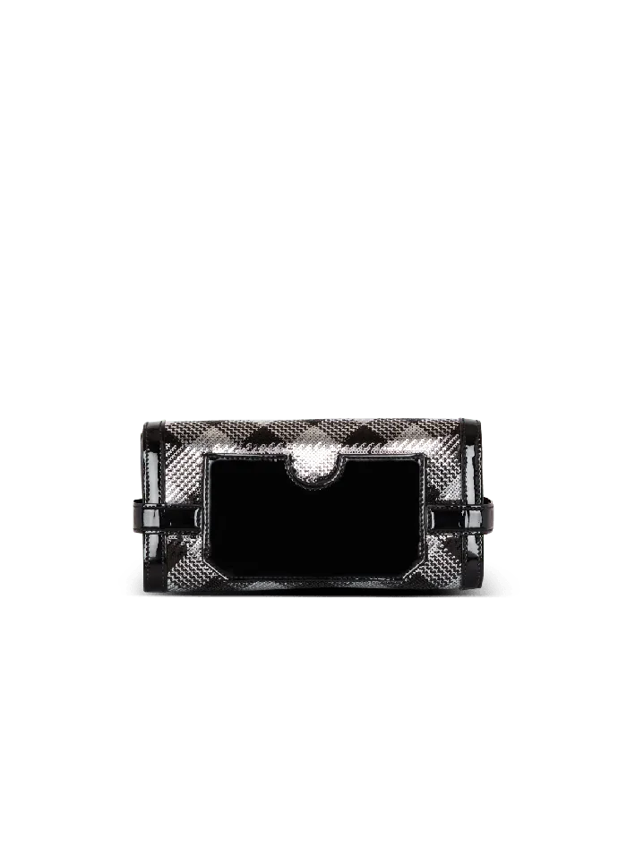 Balmain Clutches Women BBuzz Pouch 23 With Gingham Sequins And Patent Leather Black
