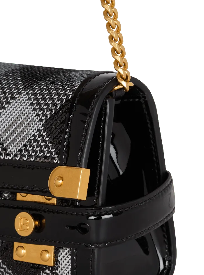 Balmain Clutches Women BBuzz Pouch 23 With Gingham Sequins And Patent Leather Black