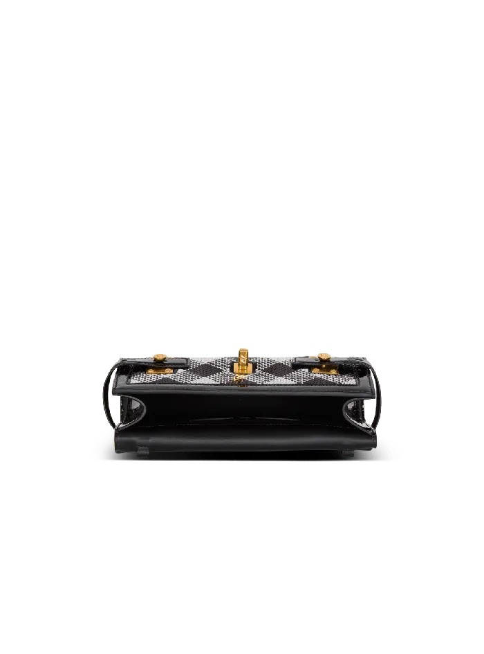 Balmain Clutches Women BBuzz Pouch 23 With Gingham Sequins And Patent Leather Black