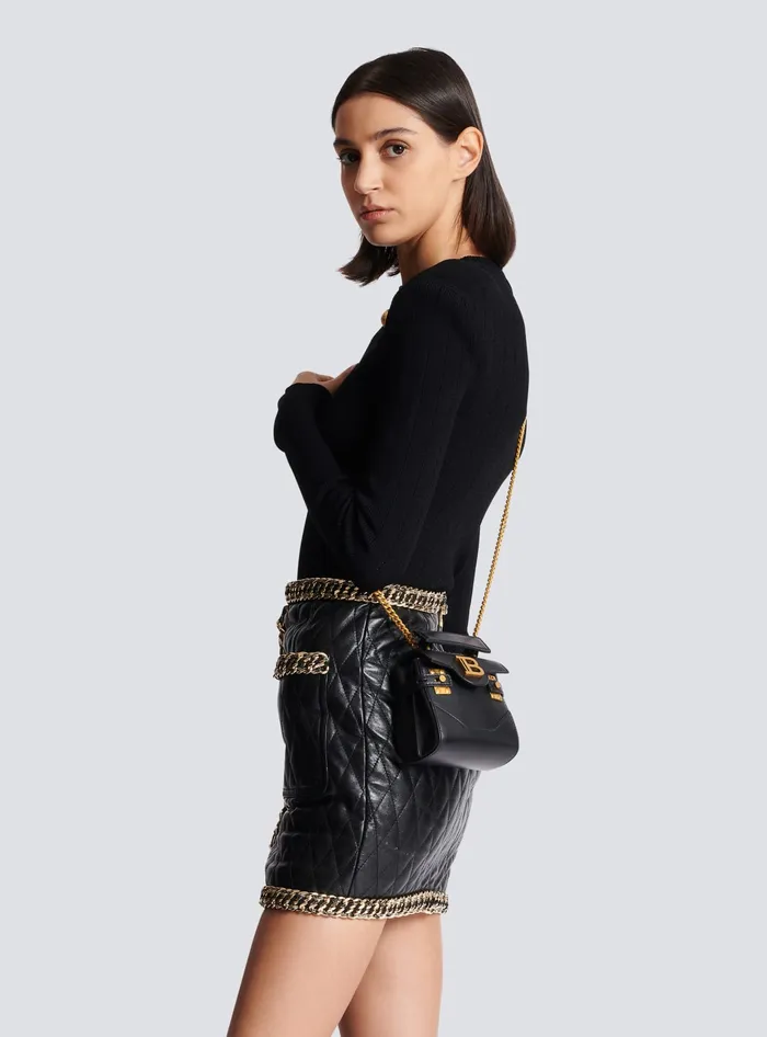 Balmain Crossbody Bags Women BBuzz Mini 12 Leather Bag Black