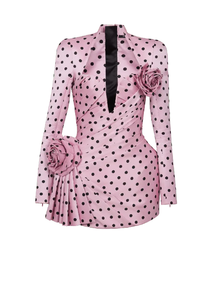 Balmain Dresses Women Polka Dots Short Printed Dress Pink