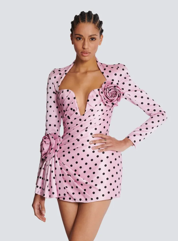 Balmain Dresses Women Polka Dots Short Printed Dress Pink