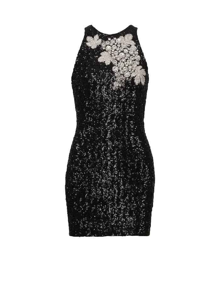 Balmain Dresses Women Sequin Dress With Grape Embroidery Black
