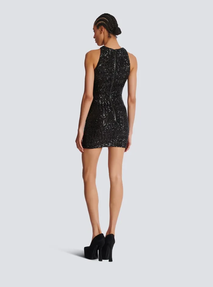 Balmain Dresses Women Sequin Dress With Grape Embroidery Black