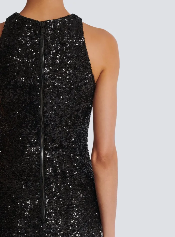 Balmain Dresses Women Sequin Dress With Grape Embroidery Black