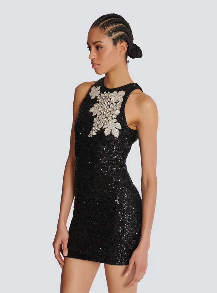 Balmain Dresses Women Sequin Dress With Grape Embroidery Black