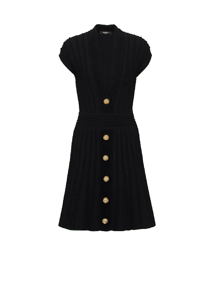 Balmain Dresses Women Short Velvet Dress With Buttons Black