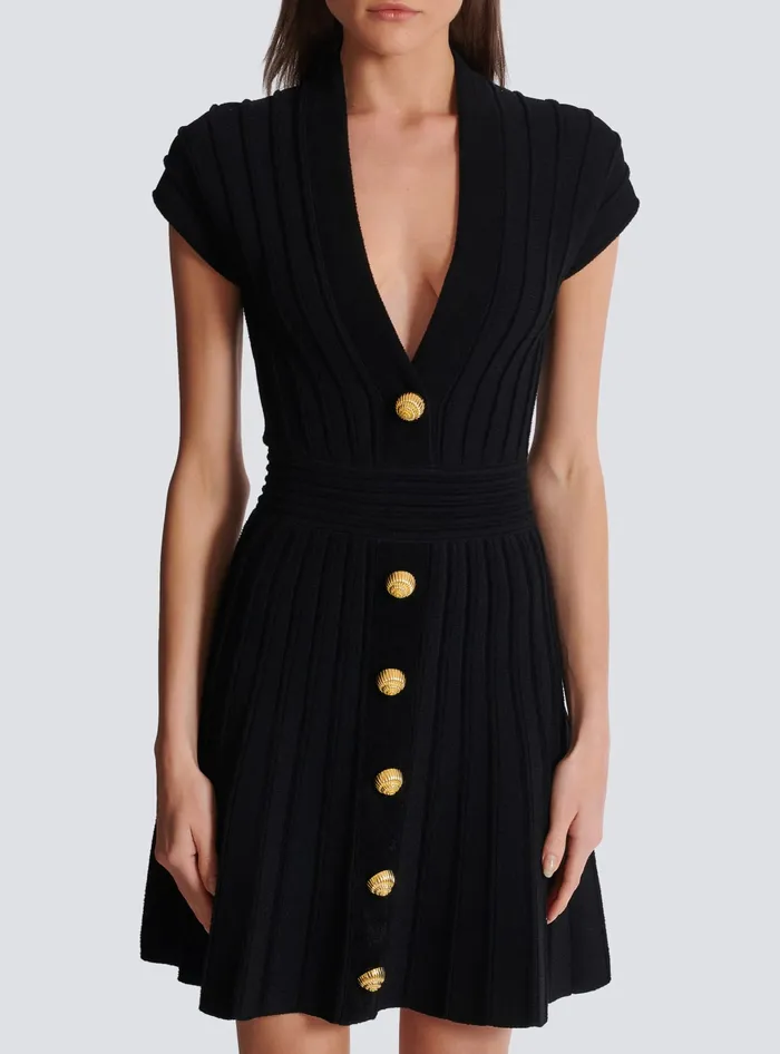 Balmain Dresses Women Short Velvet Dress With Buttons Black