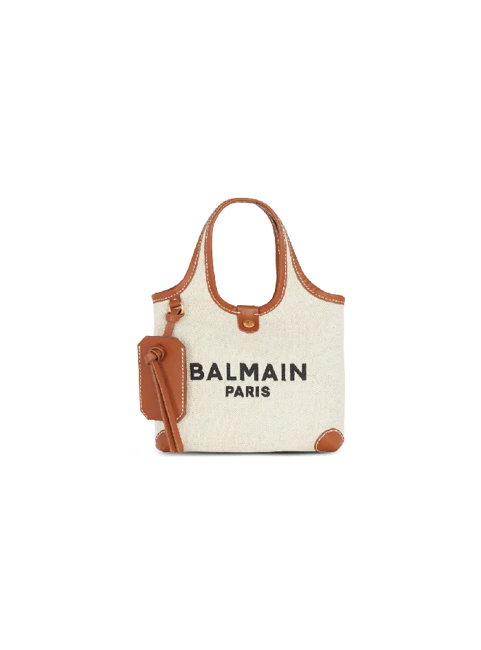 Balmain Grocery Bags Women Canvas And Leather Barmy Grocery Bag Beige