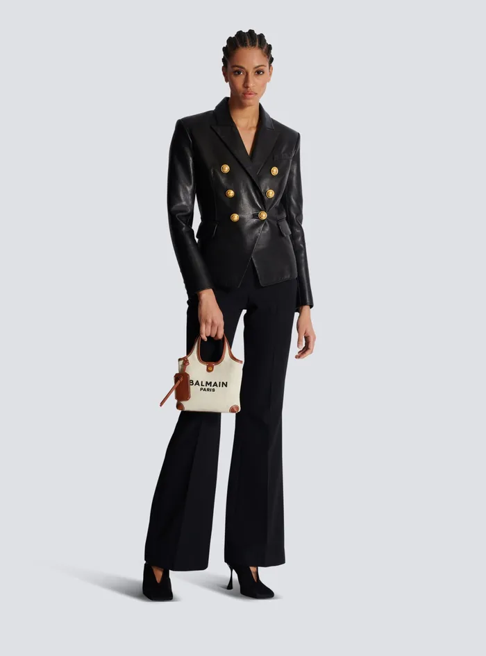 Balmain Grocery Bags Women Canvas And Leather Barmy Grocery Bag Beige