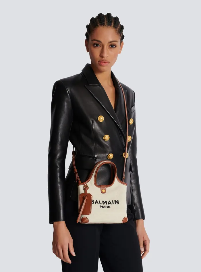 Balmain Grocery Bags Women Canvas And Leather Barmy Grocery Bag Beige