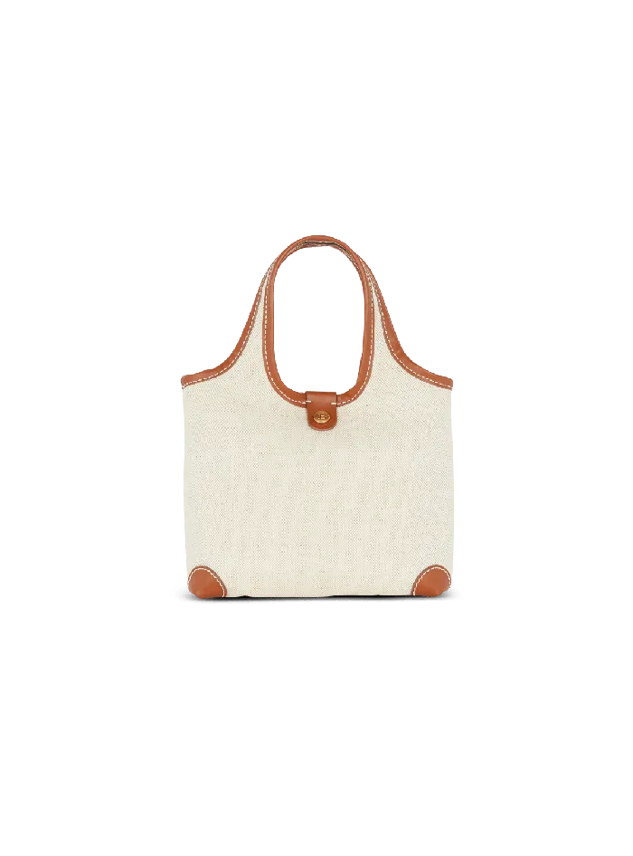 Balmain Grocery Bags Women Canvas And Leather Barmy Grocery Bag Beige