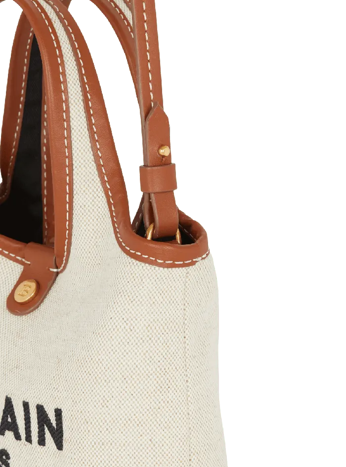 Balmain Grocery Bags Women Canvas And Leather Barmy Grocery Bag Beige