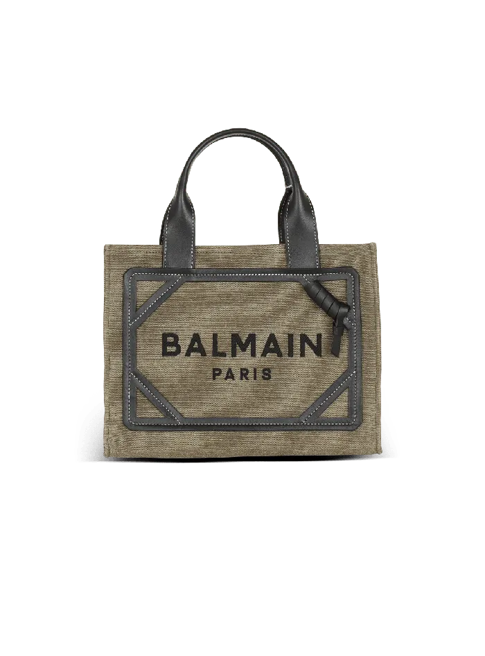 Balmain Handbags Women BArmy Small Tote Bag In Canvas And Leather Khaki