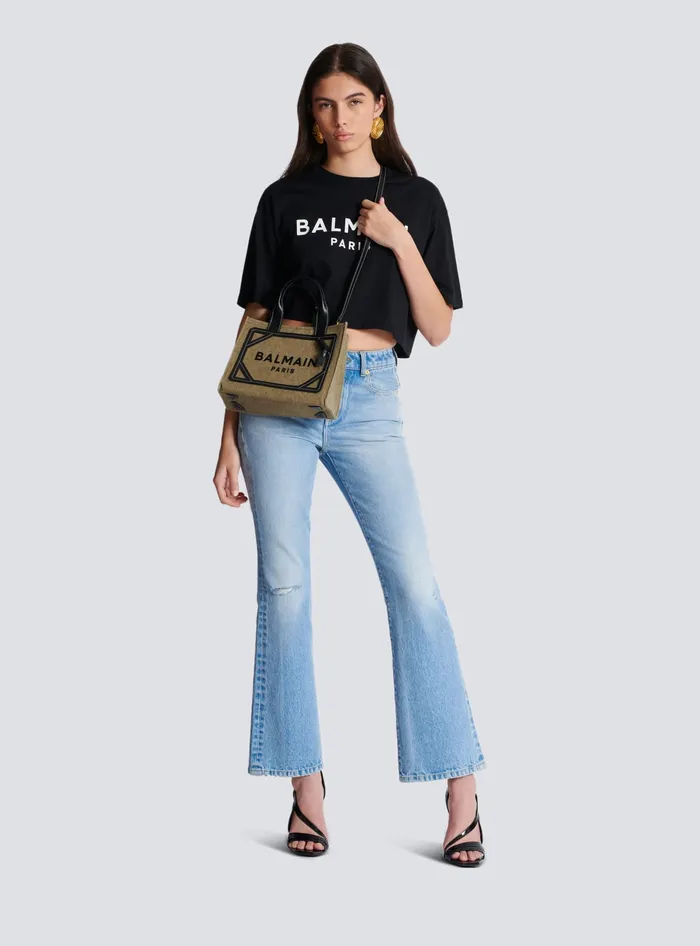 Balmain Handbags Women BArmy Small Tote Bag In Canvas And Leather Khaki
