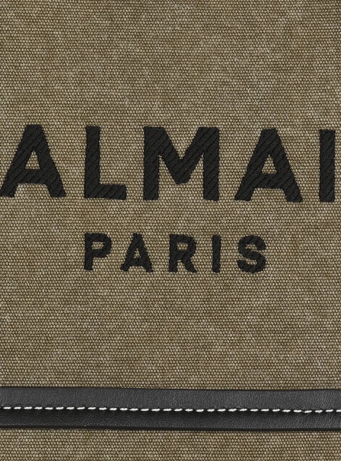 Balmain Handbags Women BArmy Small Tote Bag In Canvas And Leather Khaki